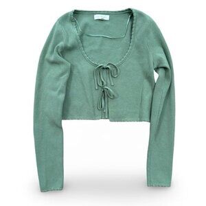 LA Hearts Sage Long Sleeve Knit Top w/Tie Front Women’s size small
